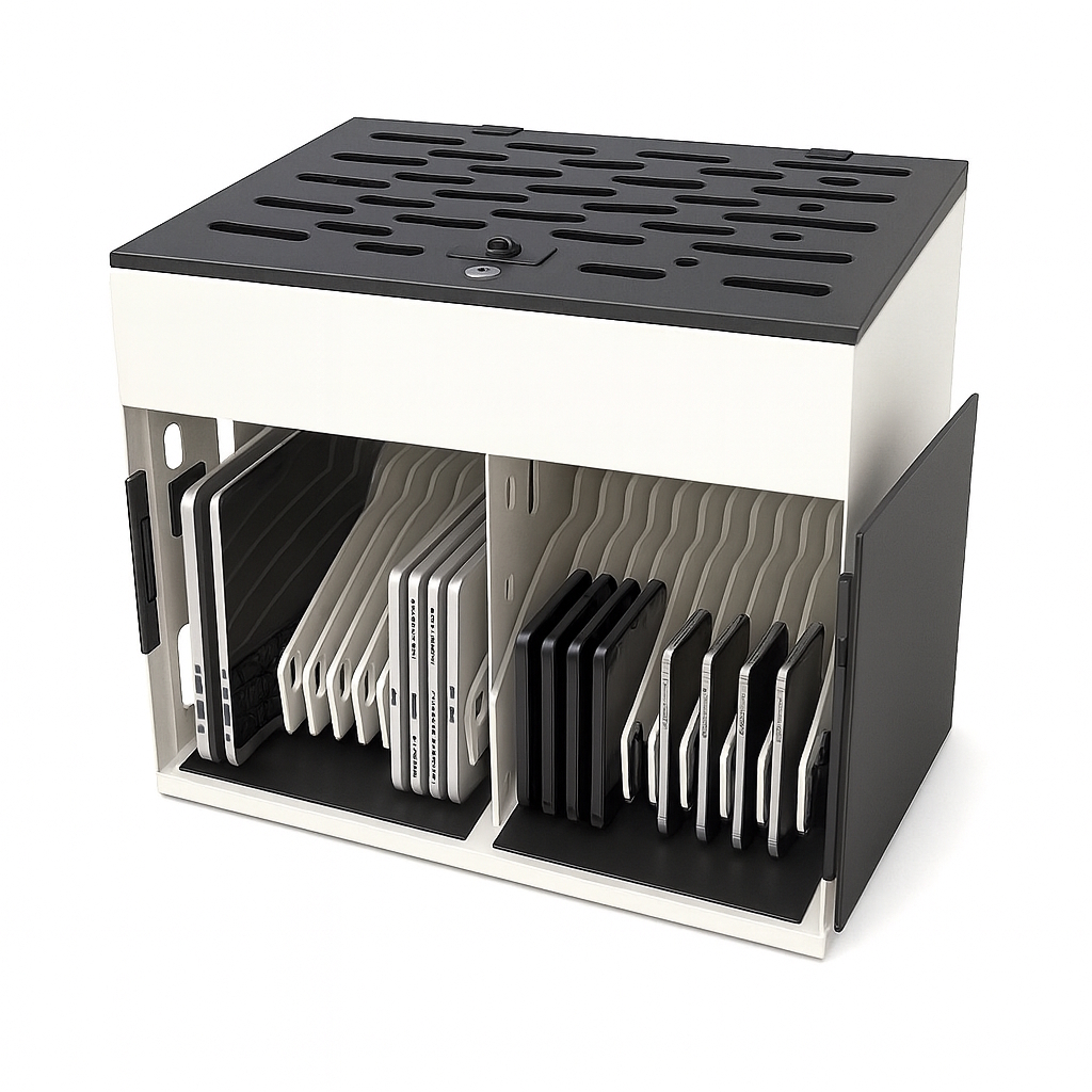Cubicle Rack Laptop 20-bay Locking Laptop/Tablet Charging Desk Cabinet AC, Laptop up to 15. ...