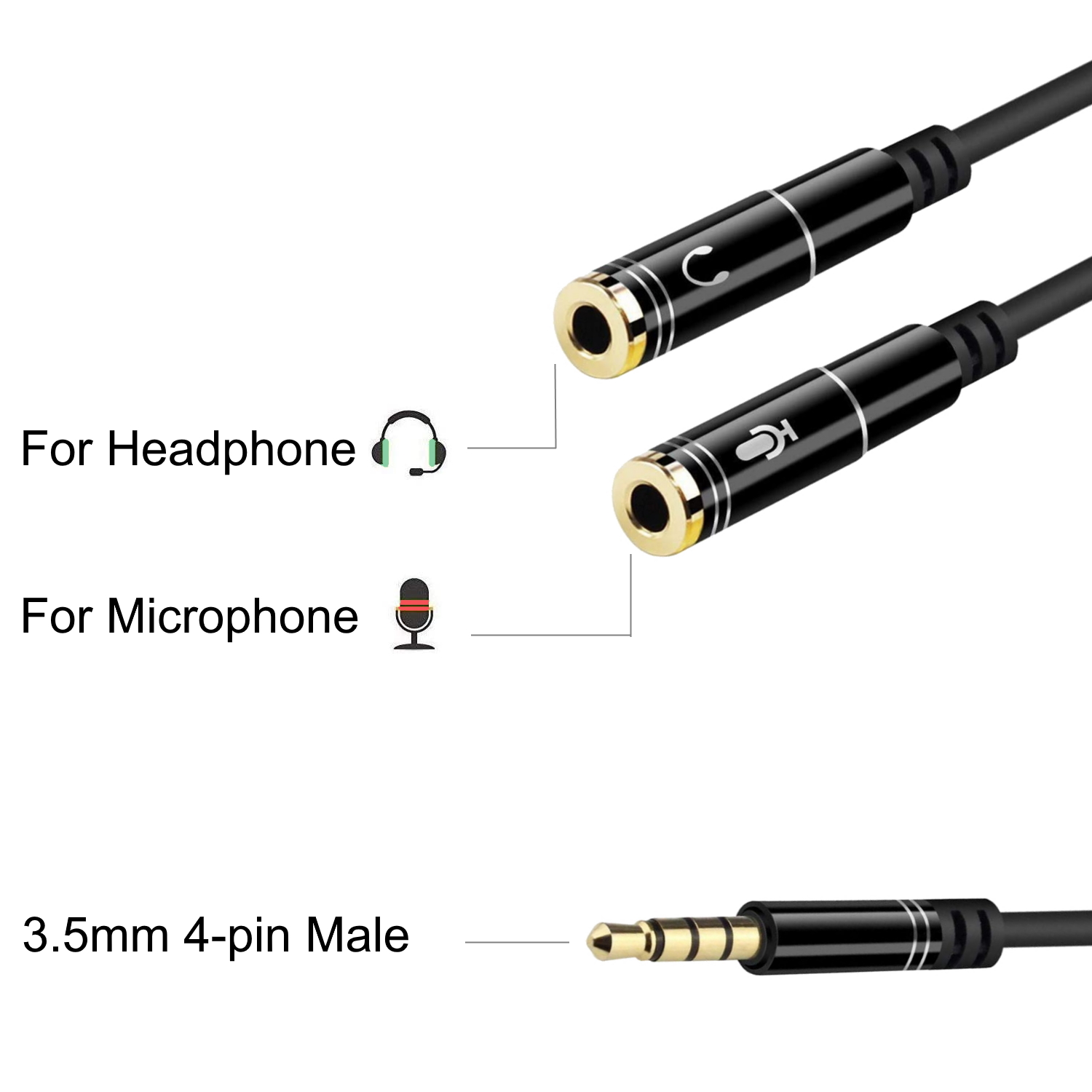 Cabo adaptador de áudio Jack 3,5 / M pinos - 2xJack 3,5 / H 3 pinos, 0.30m | Ewent Eminent