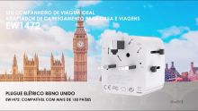 Embedded thumbnail for Adaptador de viagem universal com fichas EUA/UK/AUS/CHINA e tomada Schuko. Com 1 porta USB e 1 Type-C