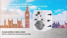 Embedded thumbnail for Adaptador de viagem universal com plugues EUA/UK/AUS/CHINA e Schuko (alemão). Com 2 portas USB e 1 Type-C  