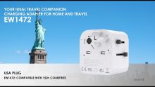 Embedded thumbnail for Universal travel adapter with USA/UK/AUS/CHINA plugs and Schuko socket. With 1 USB port and 1 Type-C