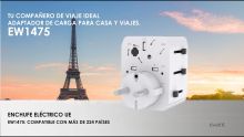 Embedded thumbnail for Adaptador de viaje universal con enchufes USA/UK/AUS/CHINA y Schuko (alemán). Con 2 puertos USB y 1 Tipo-C  