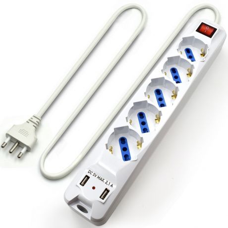 Multipresa 5 posti con 2 porte USB di ricarica